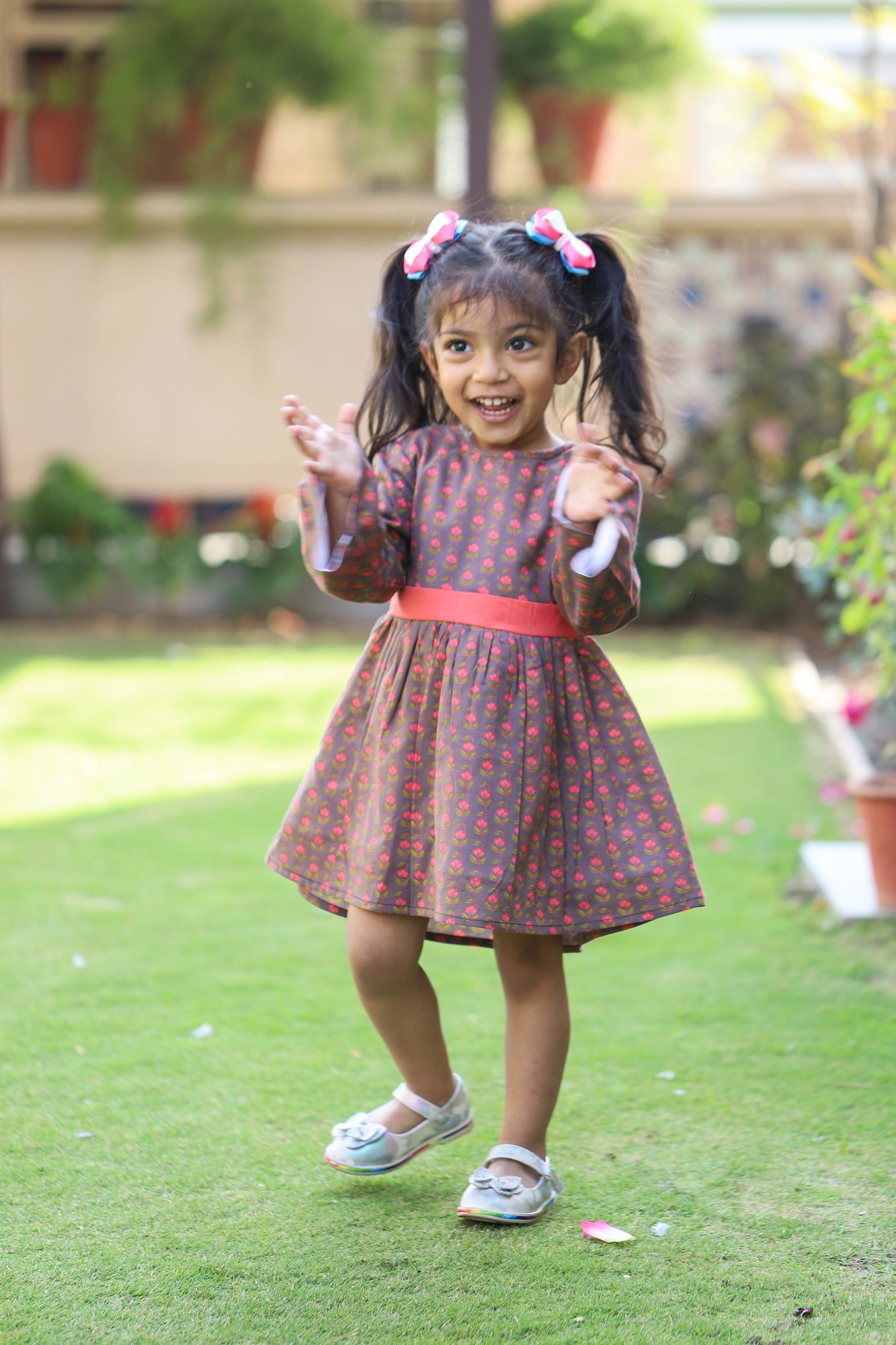 Pink Booti Belted Frock