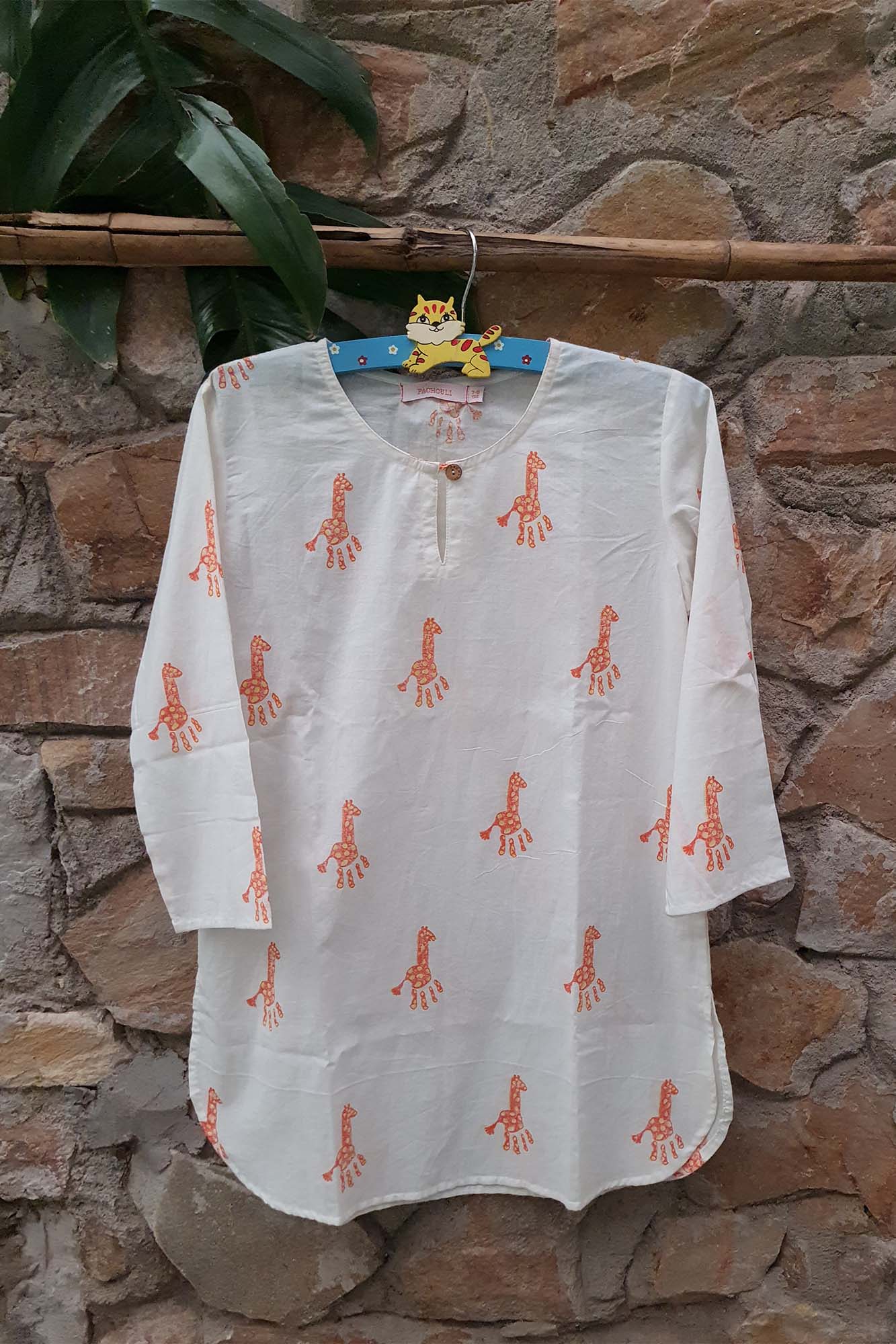 Girls Orange Giraffe Kurta