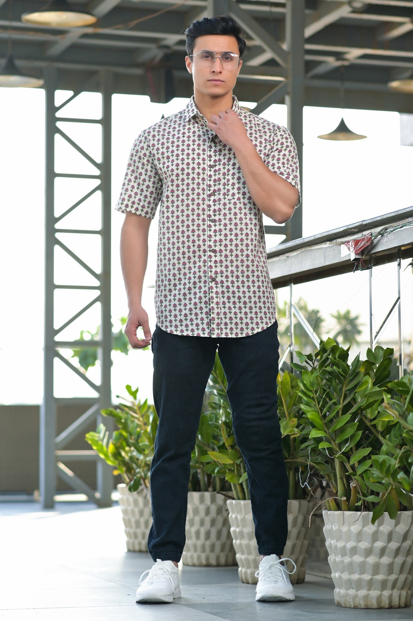 Mens Pink Block Booti - Half Sleeve Shirt