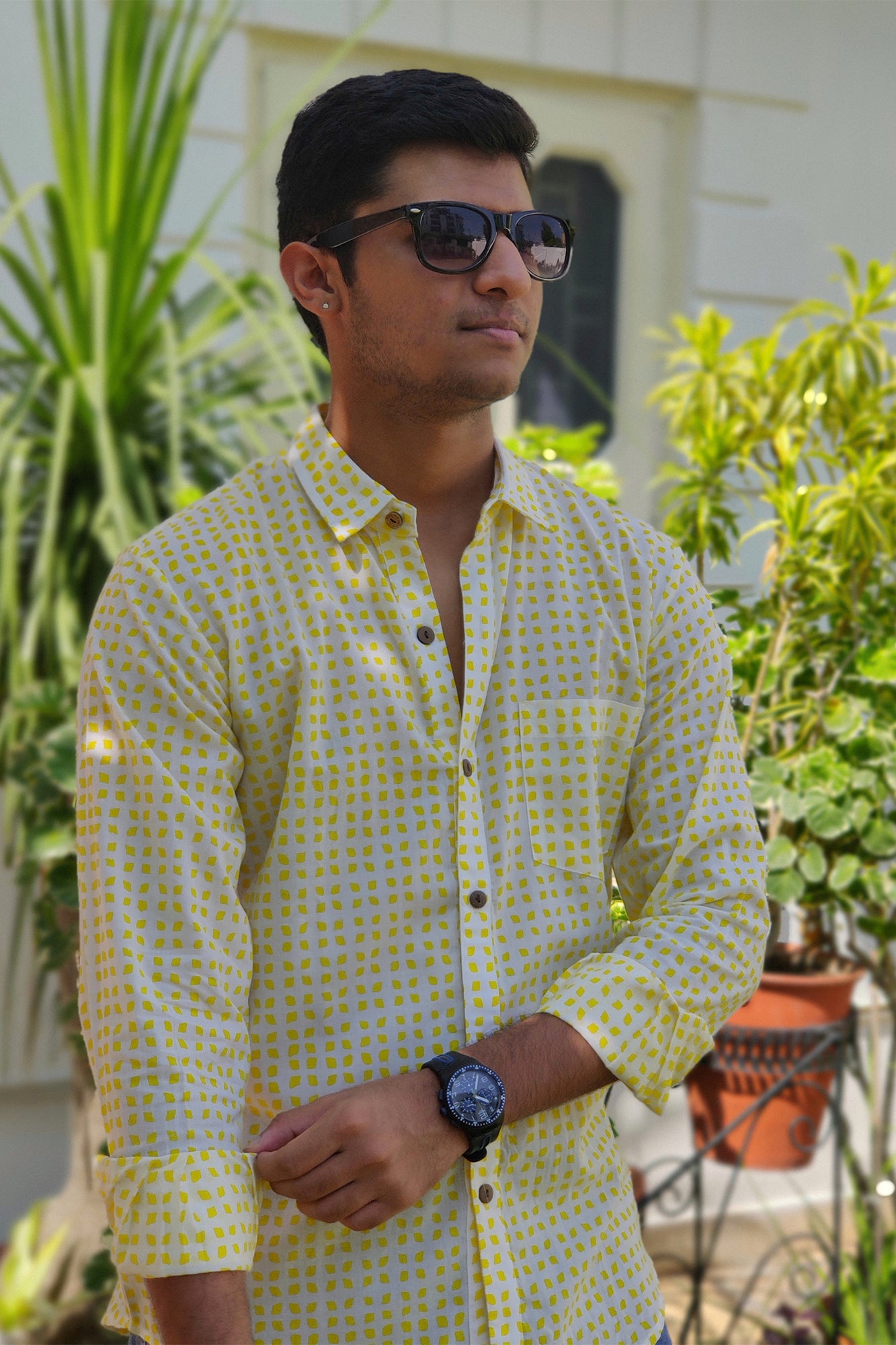 Men Yellow Diamond Full Sleeve Shirt