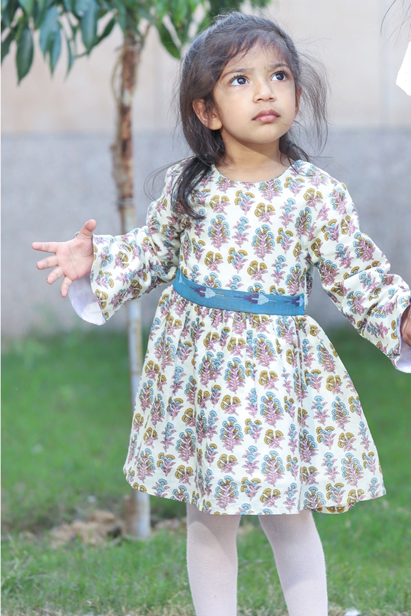 Beige Floral Belted Frock