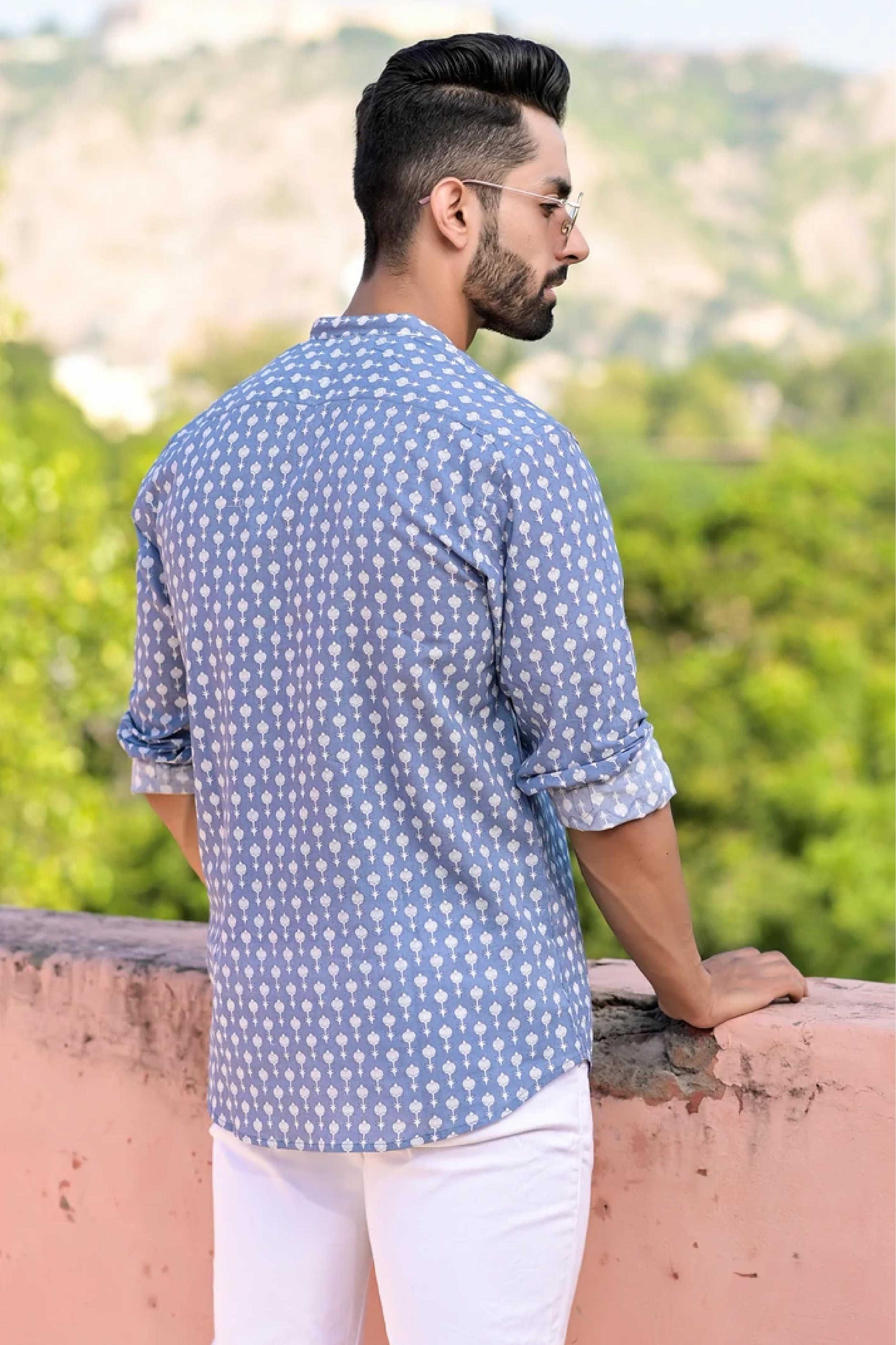 Kurta Short Block Motif Sky Blue