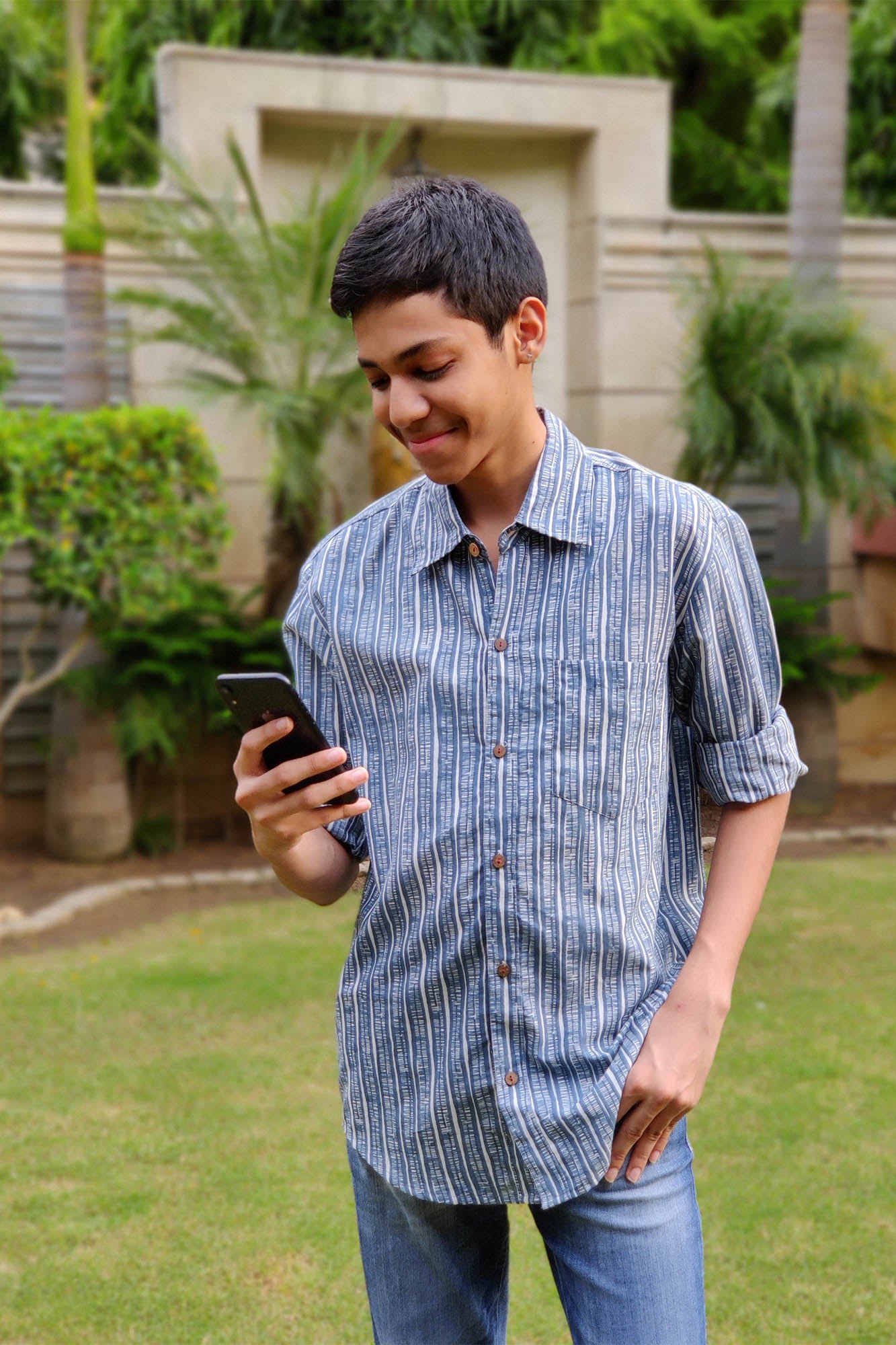 Men Dark Blue Stripes Full Sleeves Shirt