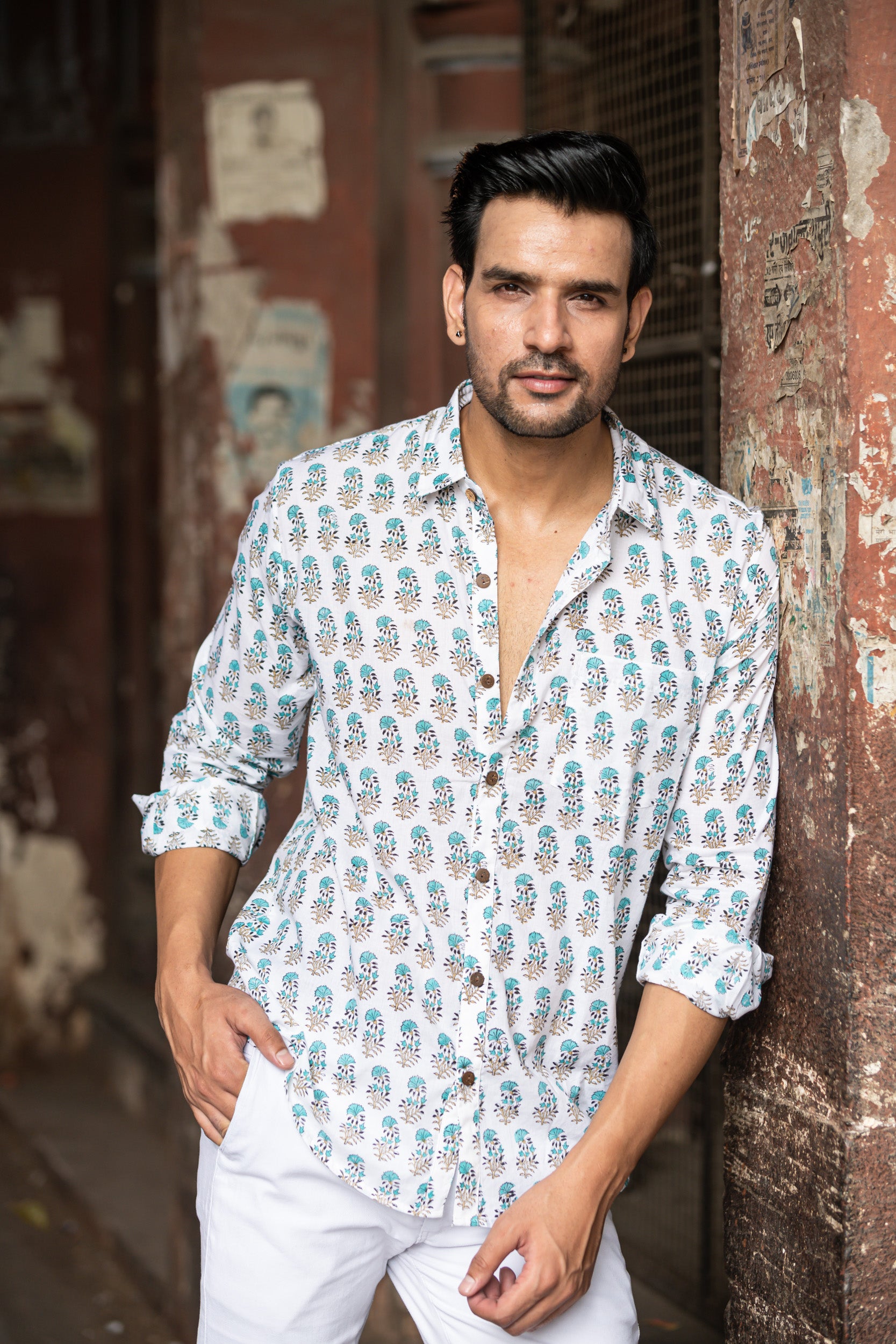 Men Teal Buti - Full Sleeves