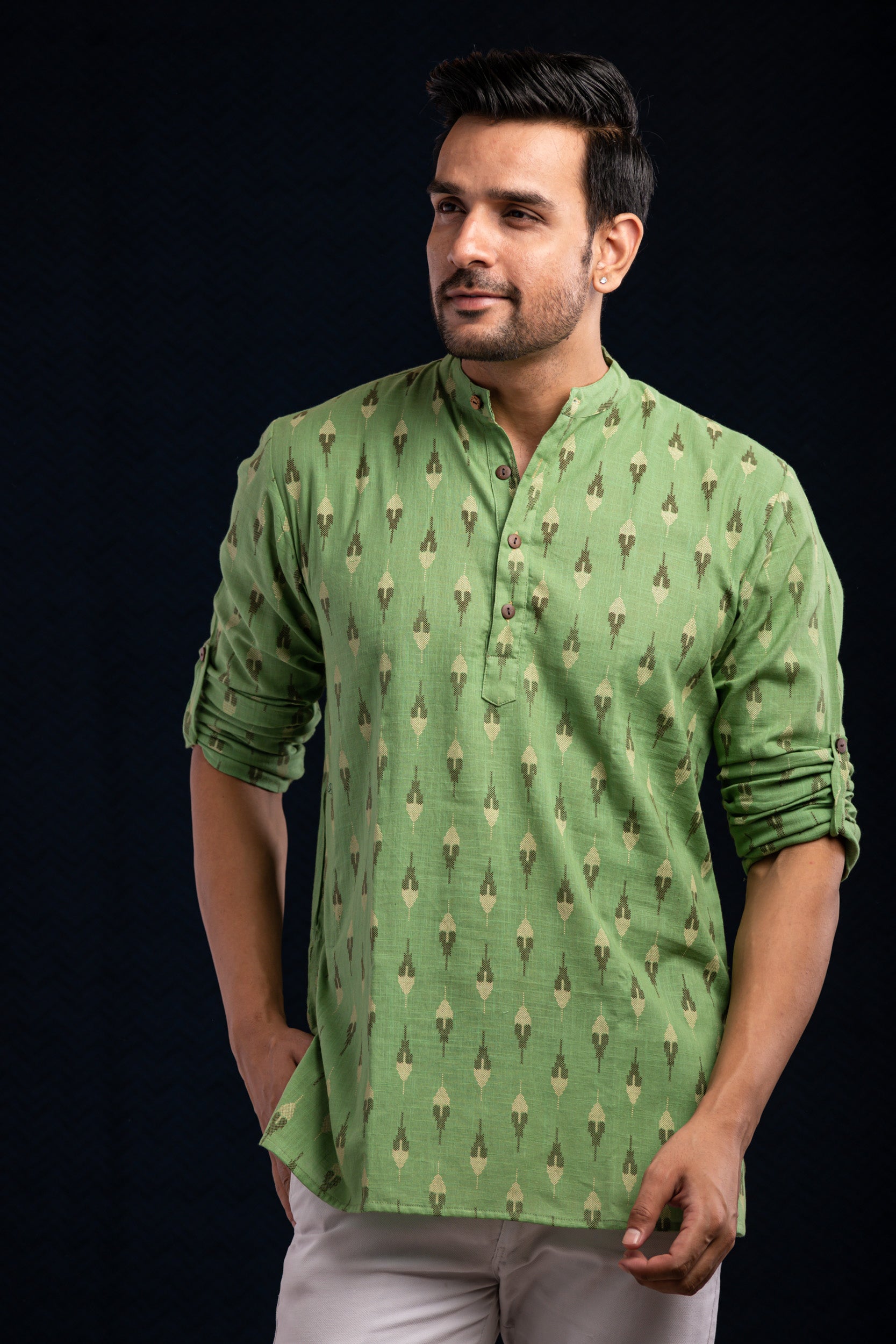 Ikat Green Short Kurta