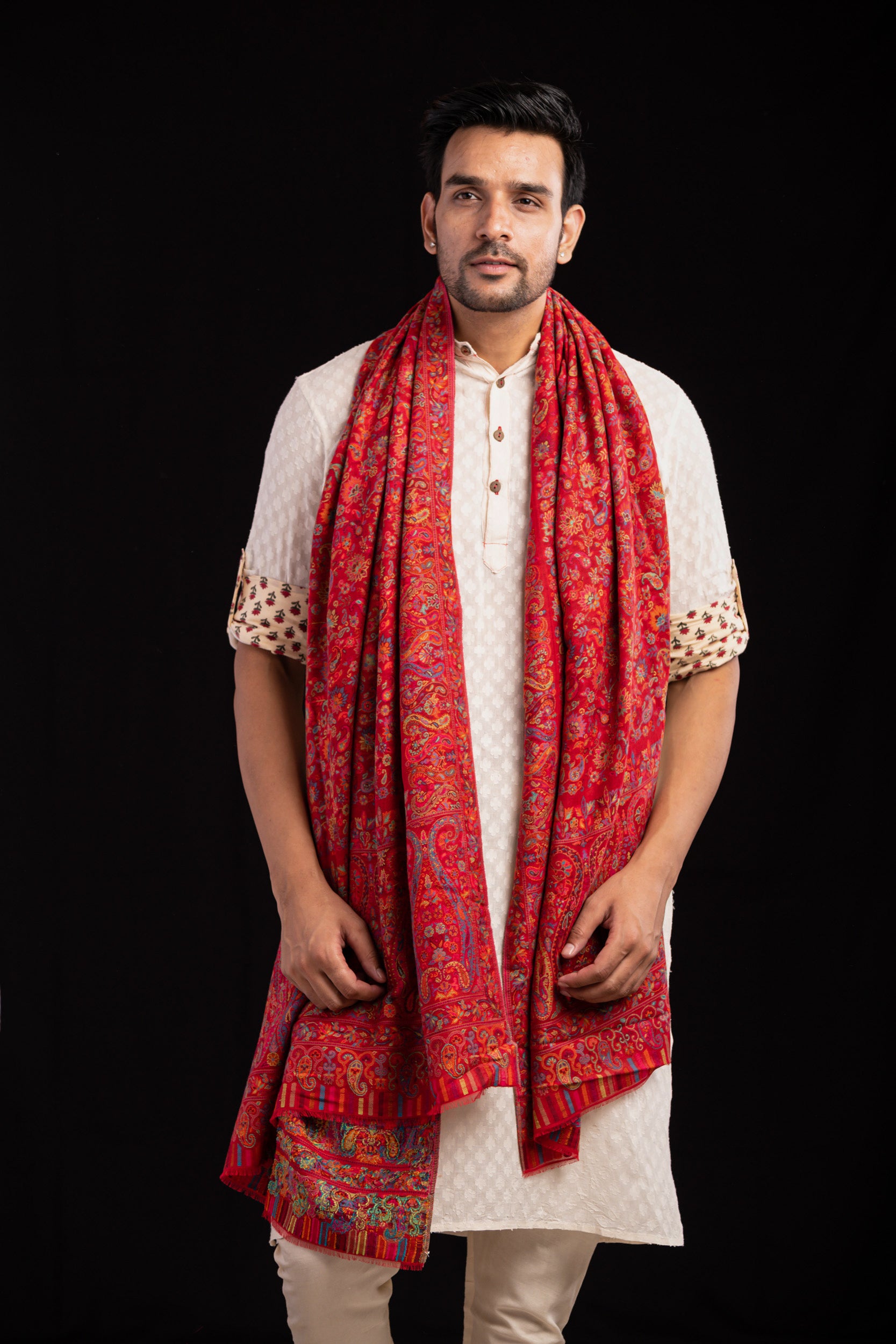 Men Floral Red Pashmina Stole