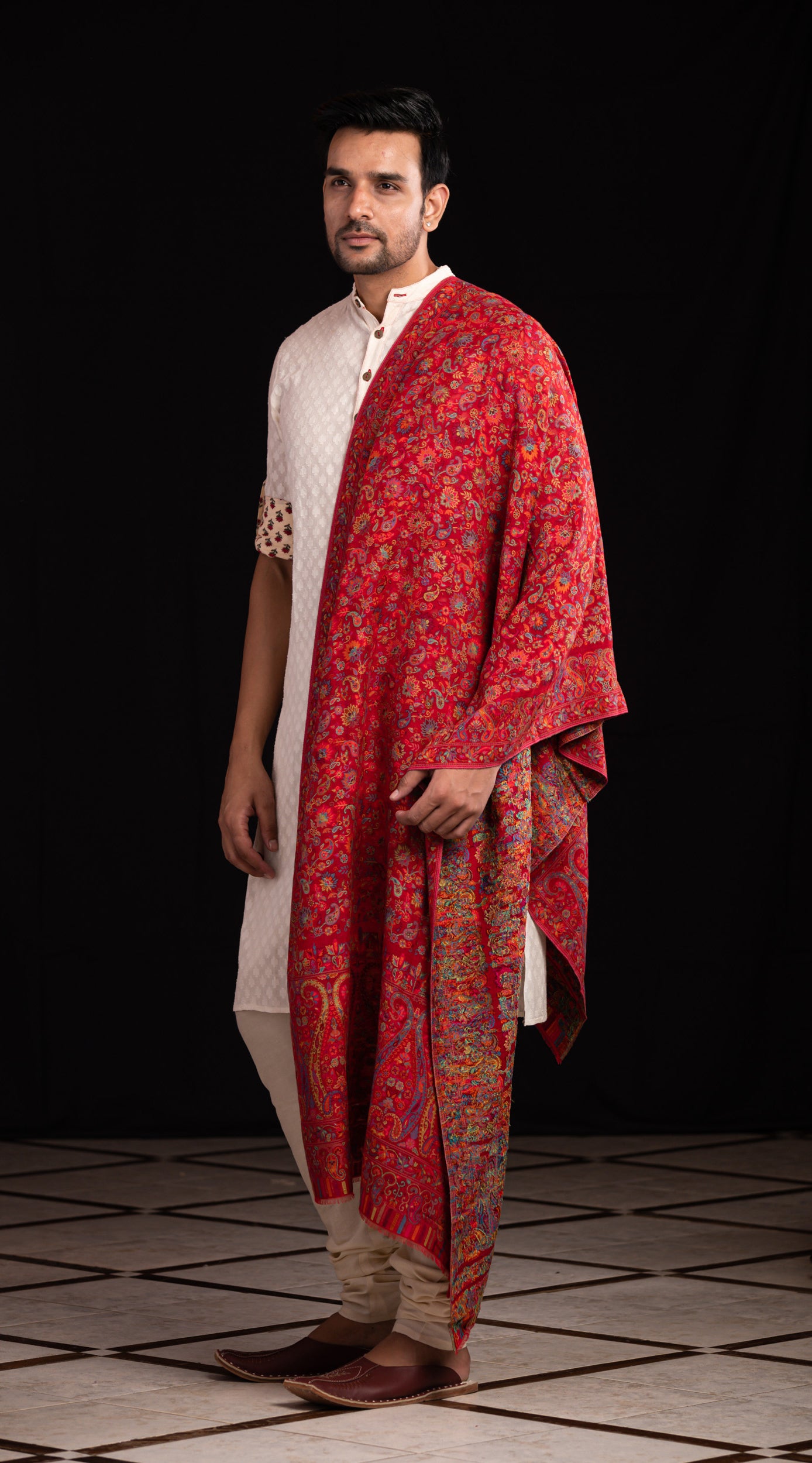 Men Floral Red Pashmina Stole