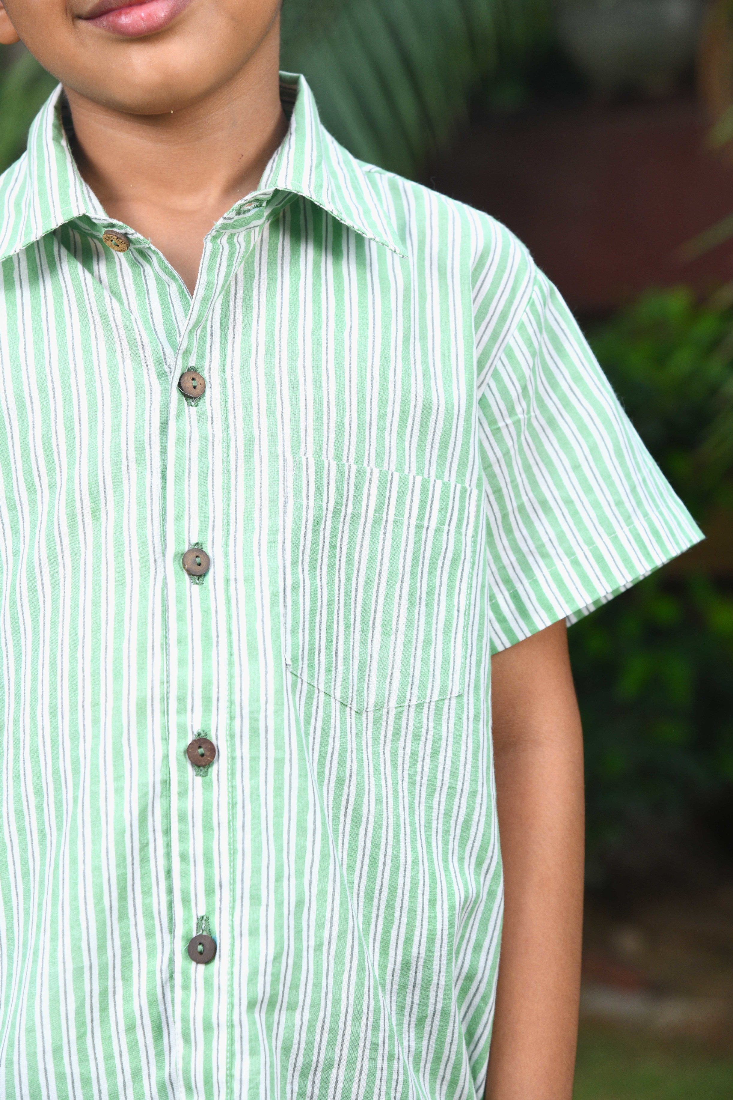 Boys Stripes Green Shirt